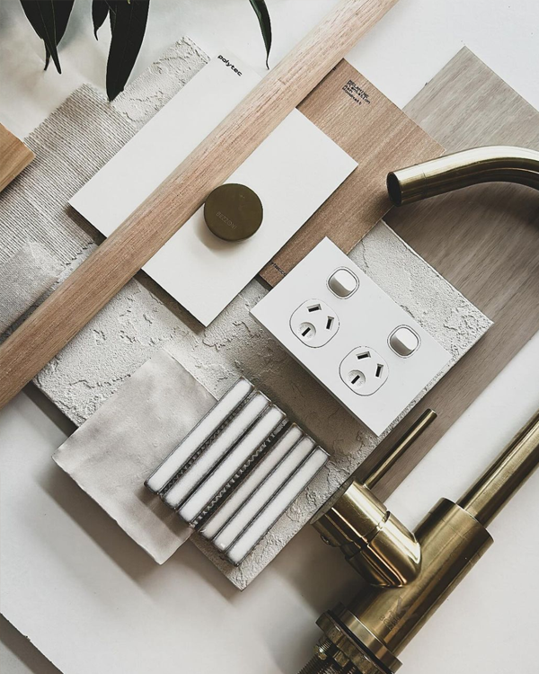 Retail material palette with stone and timber samples by Ishoa Scozzafava
