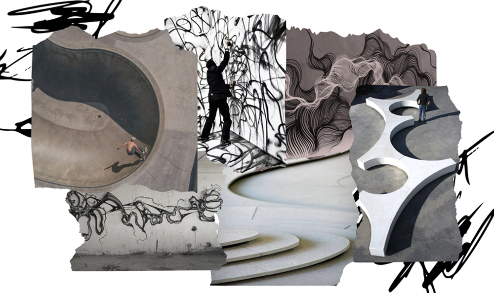 Skateboarding concept collage for a Vans store by student Anneliese Cook