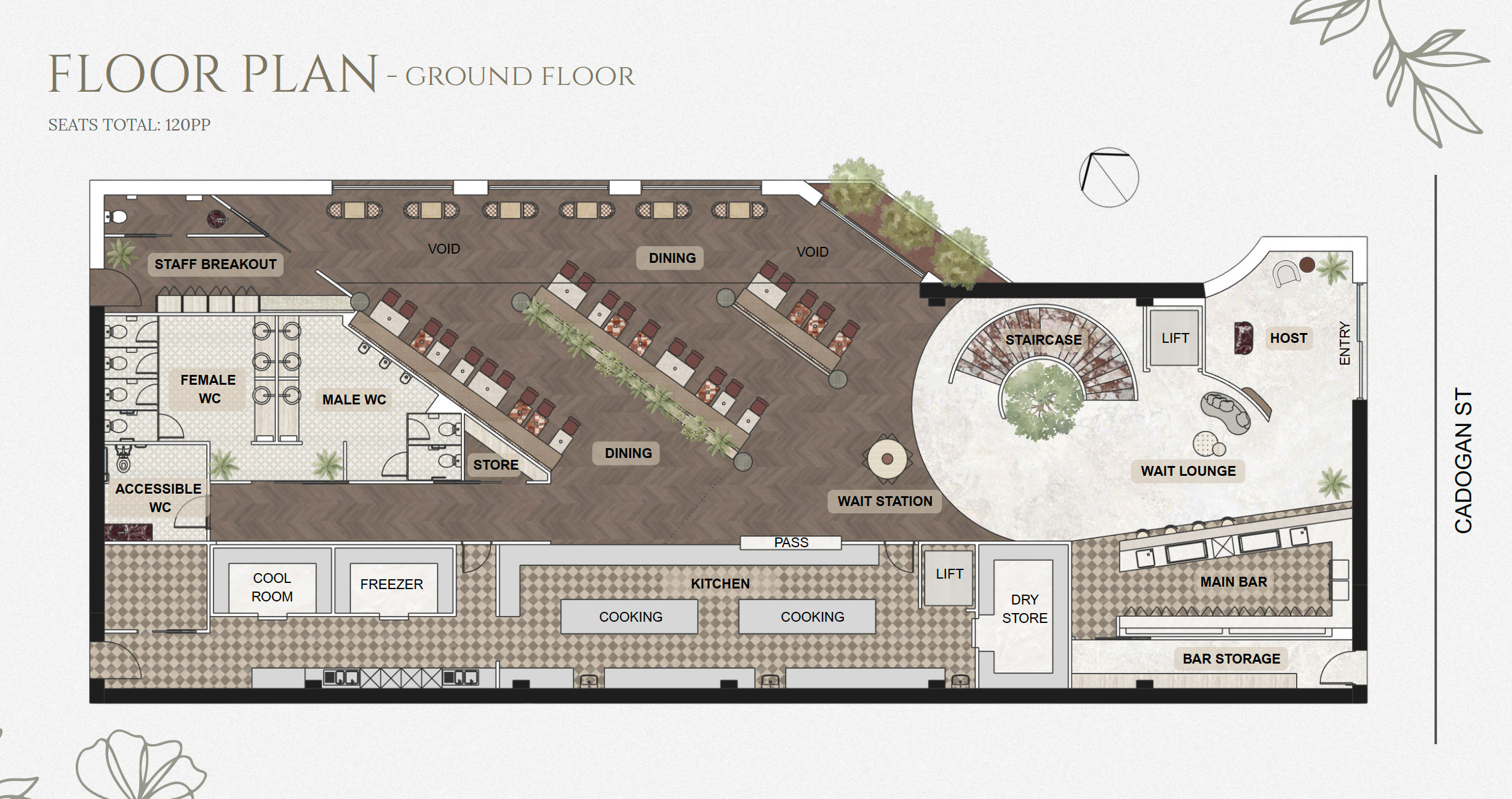 Ground floor plan of a hospitality venue by student Gabby Diaz
