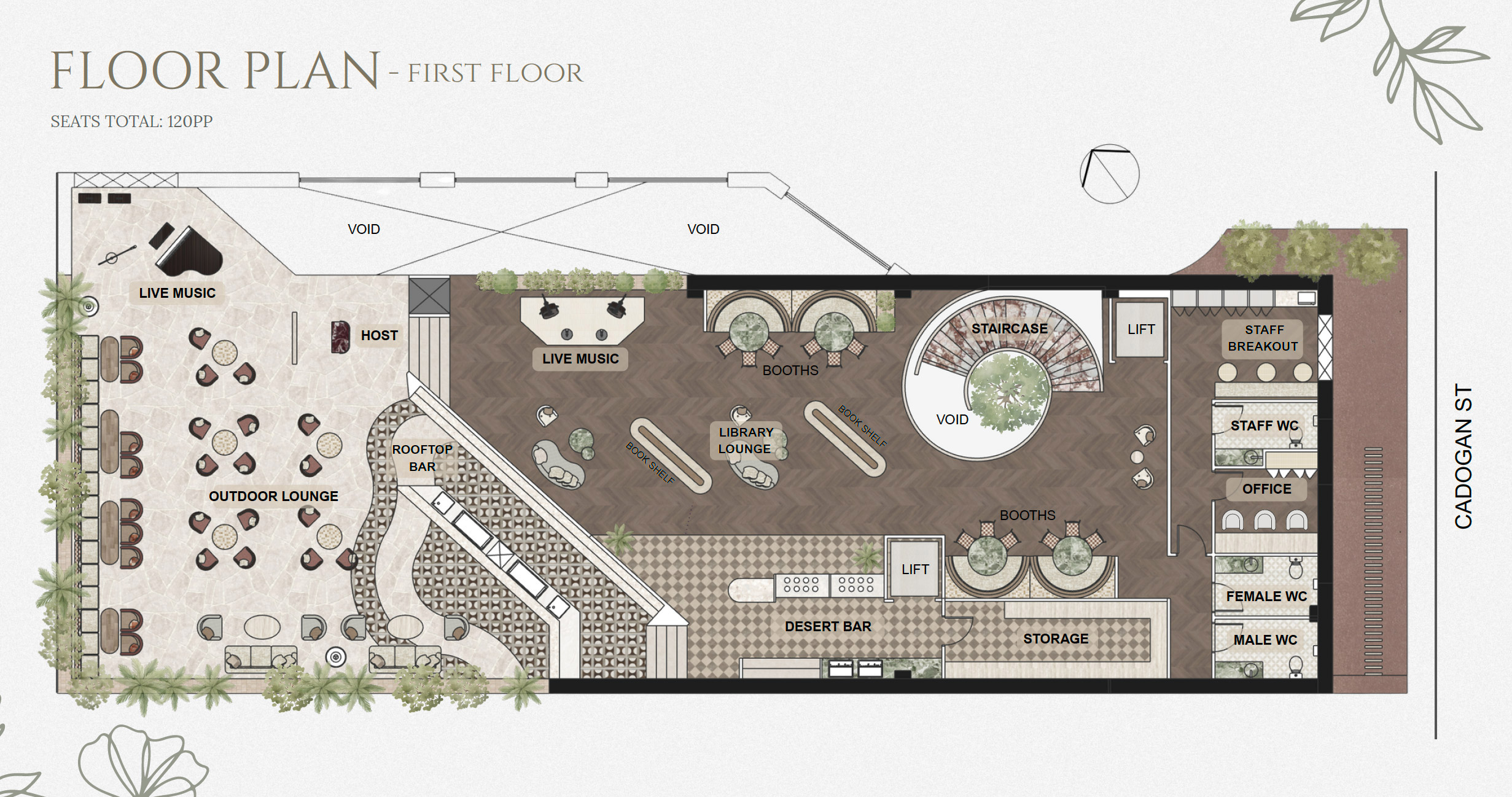 First floor plan of a hospitality venue by student Gabby Diaz