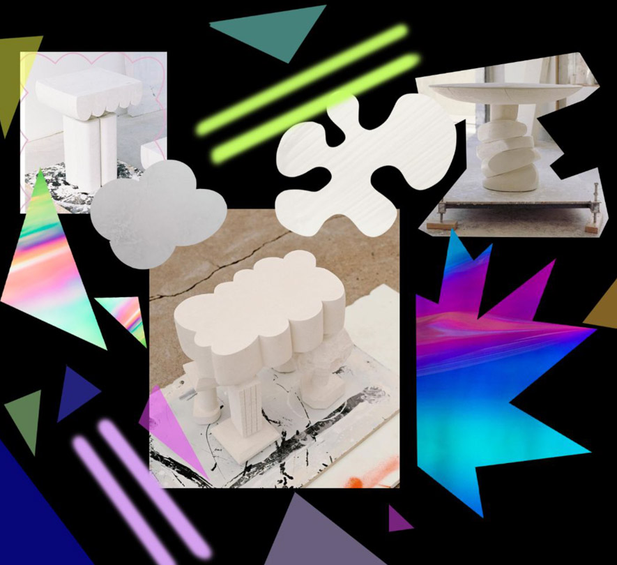 Kairos concept collage with neon shapes by Gaby Herbosa, International Design Awards gold winner