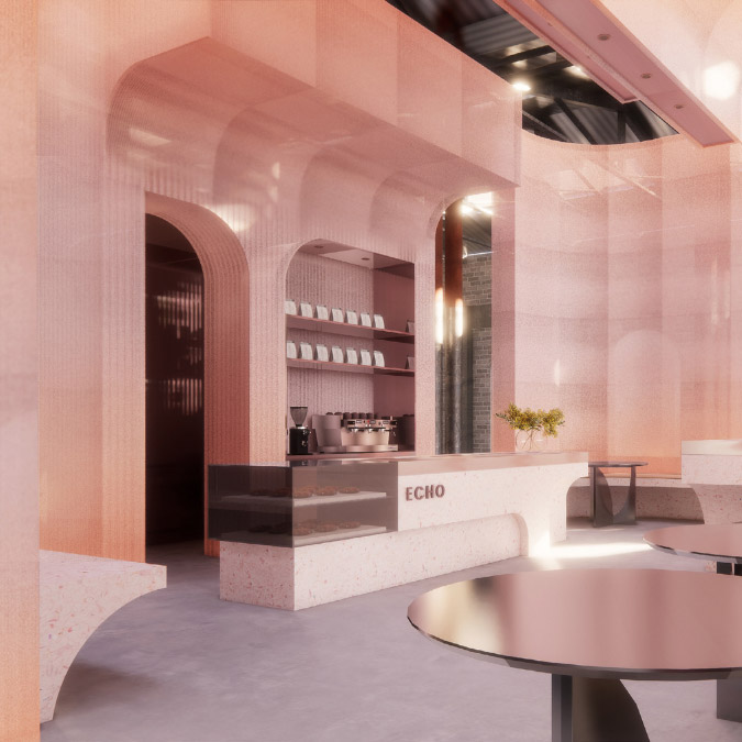 Pink retail interior render by Harley Wallace, Dulux Colour Awards finalist