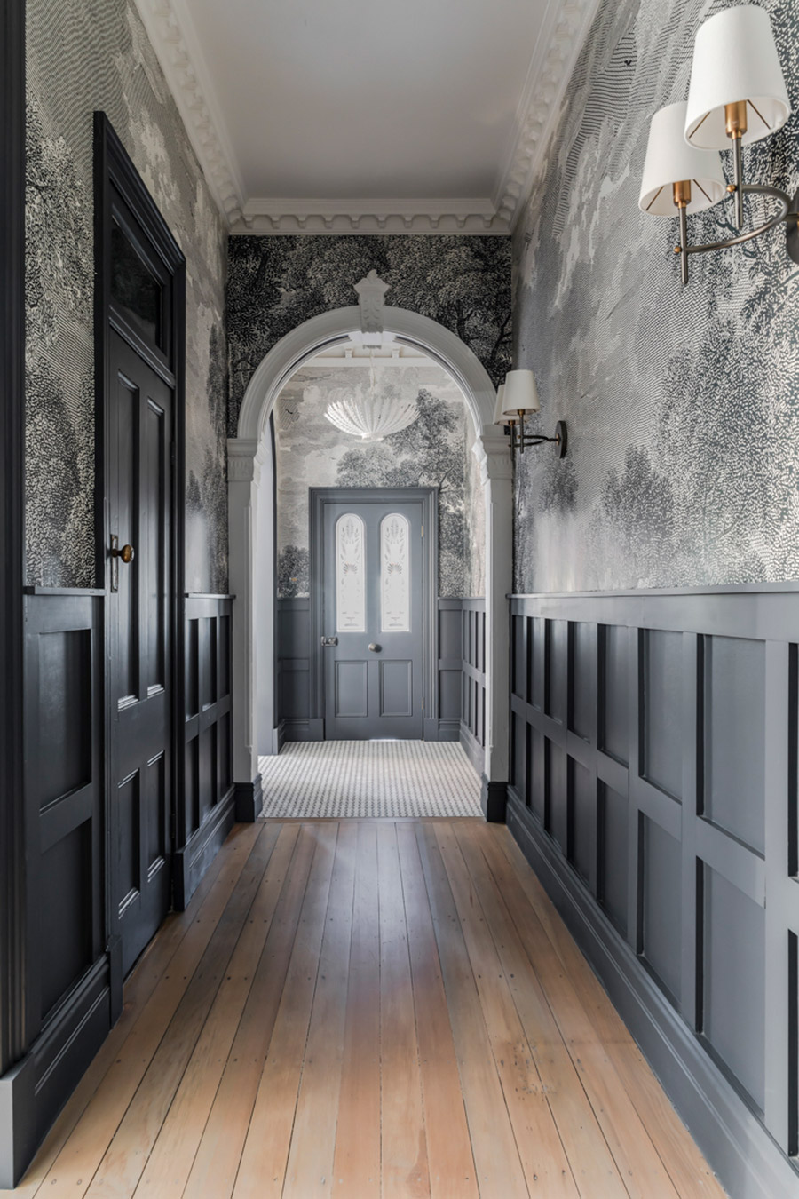 Quinton Road heritage hallway with arched ceiling and timber floor by Jillian Dinkel Designs