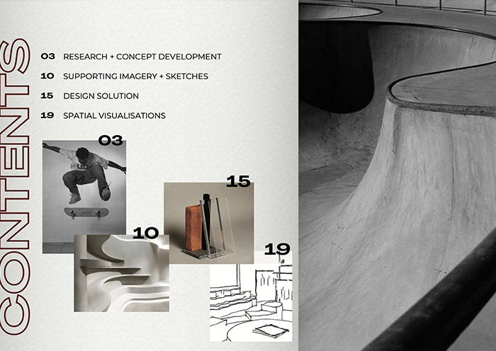 Vans concept store presentation contents page by student Madisson Garrett
