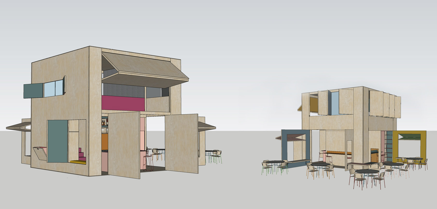 Modular pop-up pavilion model by student Sarah SW, International Design Awards