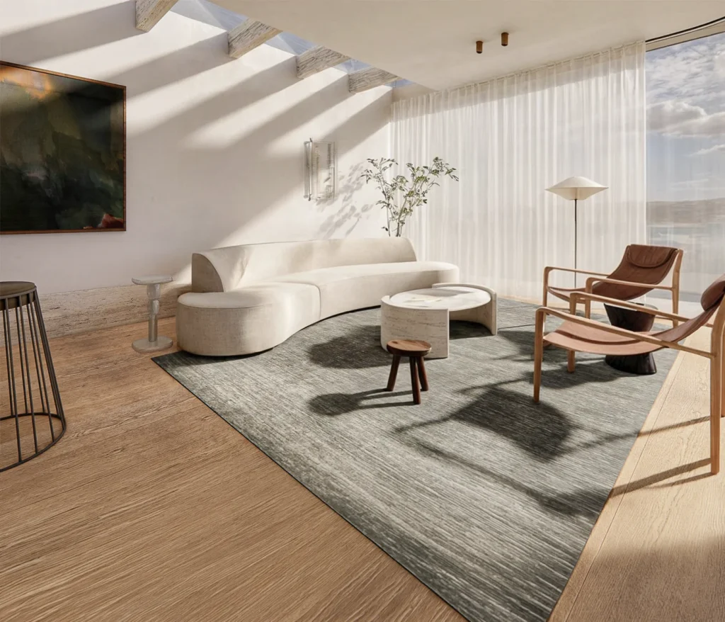 Manly living room render with a curved sofa, SketchUp student project